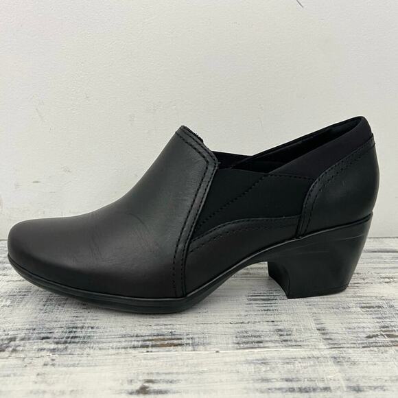 Clarks Emily Amelia Black Leather Loafer Pump Women’s Sz 7.5M Comfort Shoe - Picture 5 of 13